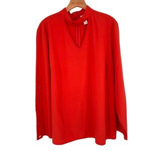 Chicos 3 Womens orange V-Neck keyhole Blouse gold Button long sleeve Size XL